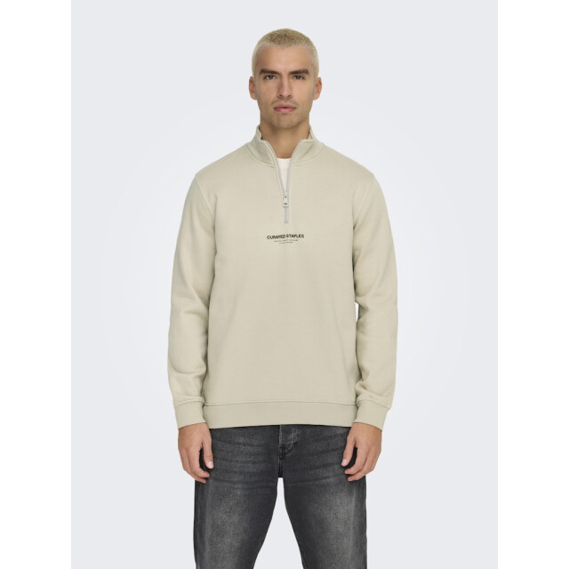 Only & Sons Onscurated reg half zip sweat beige 5209.05.0044 large