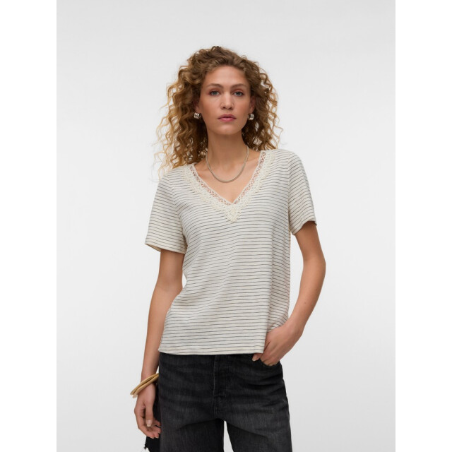 Vero Moda Vmkaroline ss v-neck top jrs btq ecru dessin 4339.08.0055 large