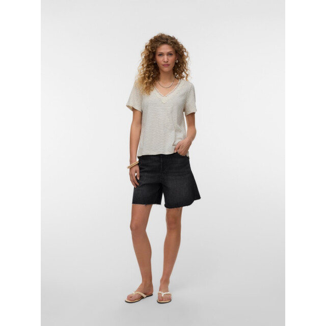 Vero Moda Vmkaroline ss v-neck top jrs btq ecru dessin 4339.08.0055 large