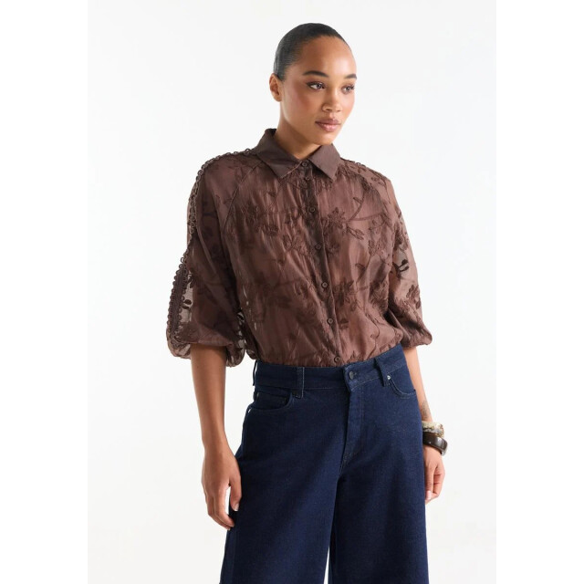 Jansen Amsterdam Bisa te701 blouse embr. dark brown TE701 large