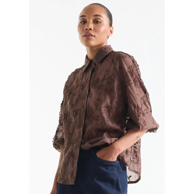 Jansen Amsterdam Bisa te701 blouse embr. dark brown TE701 large