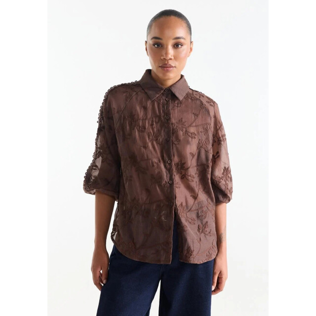 Jansen Amsterdam Bisa te701 blouse embr. dark brown TE701 large