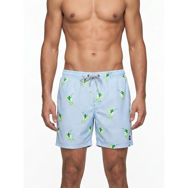 Happy Shorts Heren zwemshort mojito print/lichtblauw gestreept HS-SW-1304 large
