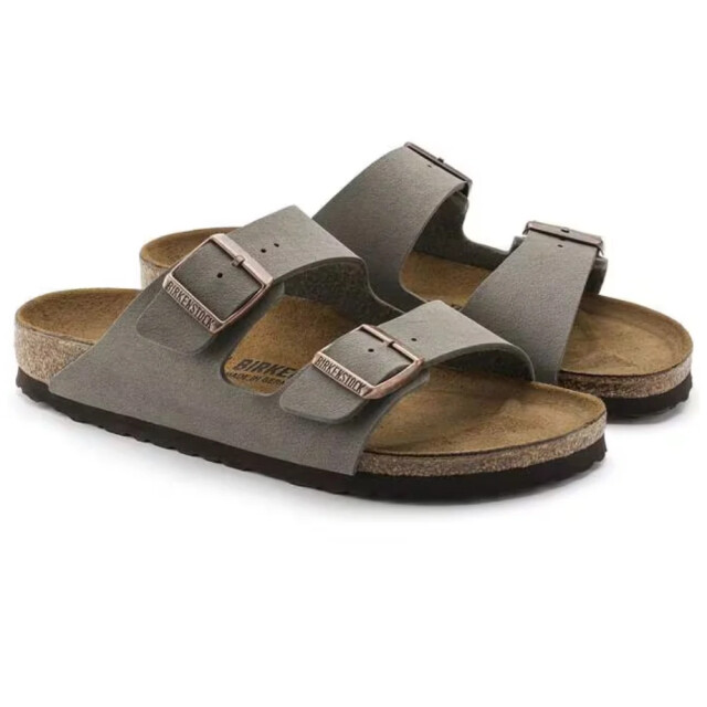 Birkenstock Arizona birko-flor nubuck stone smal voetbed unisex slipper 151213 large