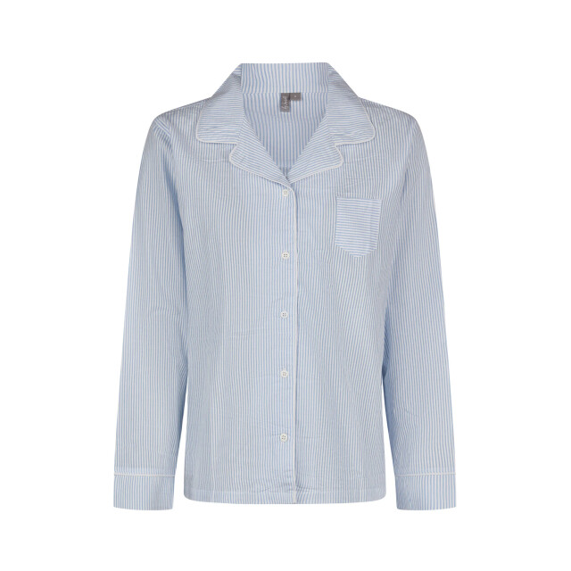 By Louise Dames pyjama set shortama blouse lange mouw lichtblauw gestreept seersucker BL-664-00-B large