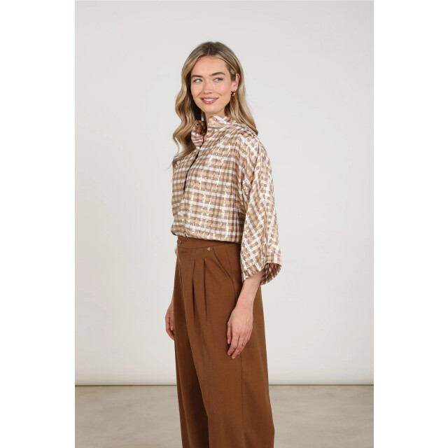 Nukus Nkf02215 318 maya blouse check offwhite/toffee NKF02215 318 large