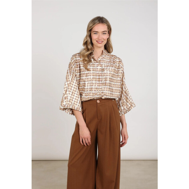 Nukus Nkf02215 318 maya blouse check offwhite/toffee NKF02215 318 large