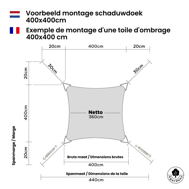 4gardenz Schaduwdoek waterafstotend vierkant 4x4 mtr - 3686972 large
