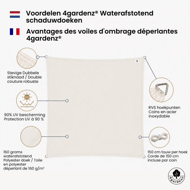 4gardenz Schaduwdoek waterafstotend vierkant 4x4 mtr - 3686972 large