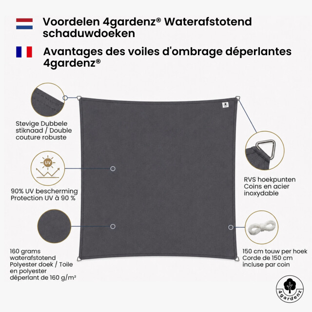 4gardenz Schaduwdoek waterafstotend vierkant 4x4 mtr - 3686973 large