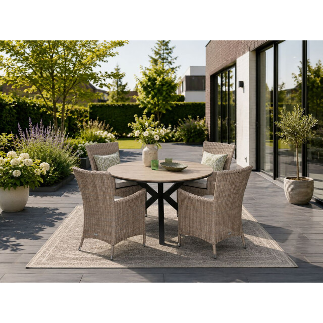 Garden Impressions Costa/edison tuinset 4 pers ronde tafel met wicker stoelen 3684527 large