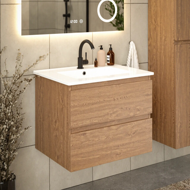 Mirlux Badkamermeubelset fayro 60cm warm eiken wastafel wit 3627162 large