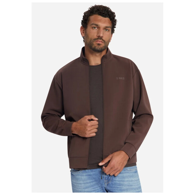 No Excess Sweater full zip su collar dark brown 33100801-042 large