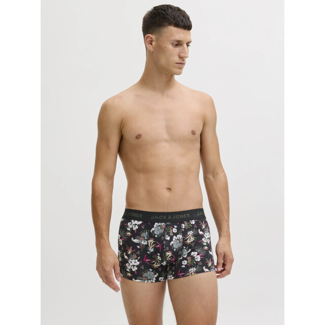Jack & Jones Heren boxershorts trunks microfiber jacflower 3-pack gebloemd print zwart 12194284-Black large