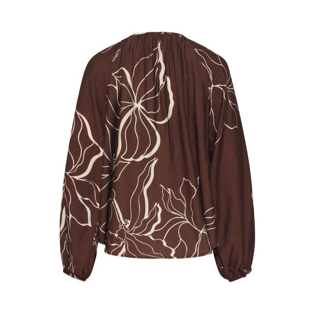 Smashed Lemon Doorgeknoopte blouse met grafische bloemenprint in bruin en crème | 8718679061667 large