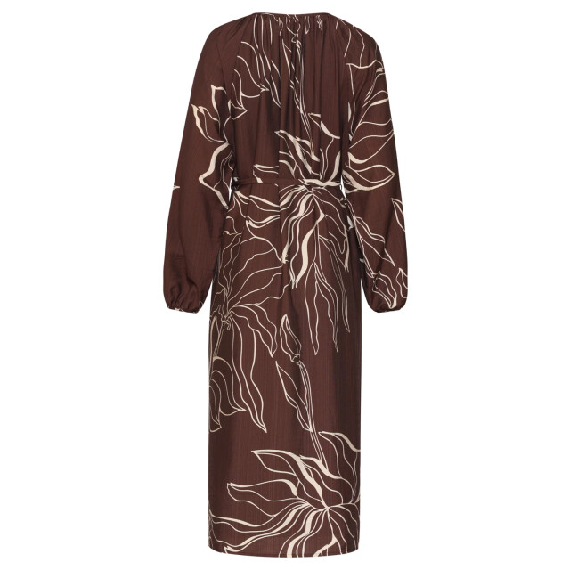 Smashed Lemon Doorgeknoopte midi jurk met grafische bloemenprint in bruin en crème | 8718679061742 large