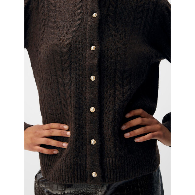 Object objflora re ls knit button cardigan 23046884 seal brown 06741.840.0105 large