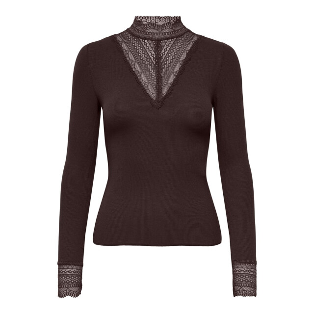 Only onltilde l/s high neck lace top jrs 15207788 chocolate torte 06012.880.0100 large