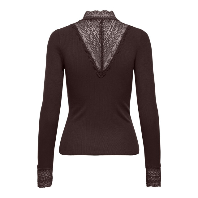 Only onltilde l/s high neck lace top jrs 15207788 chocolate torte 06012.880.0100 large