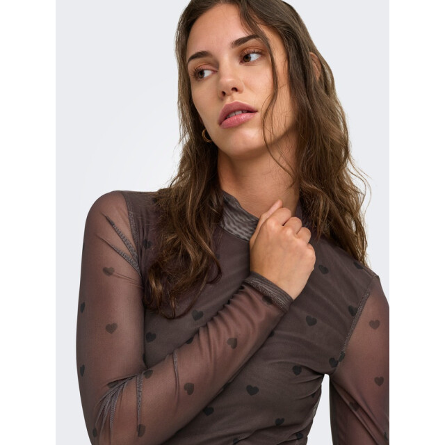 Only onlerica mesh l/s top jrs noos 15141298 coffee bean black heart 06615.882.0013 large