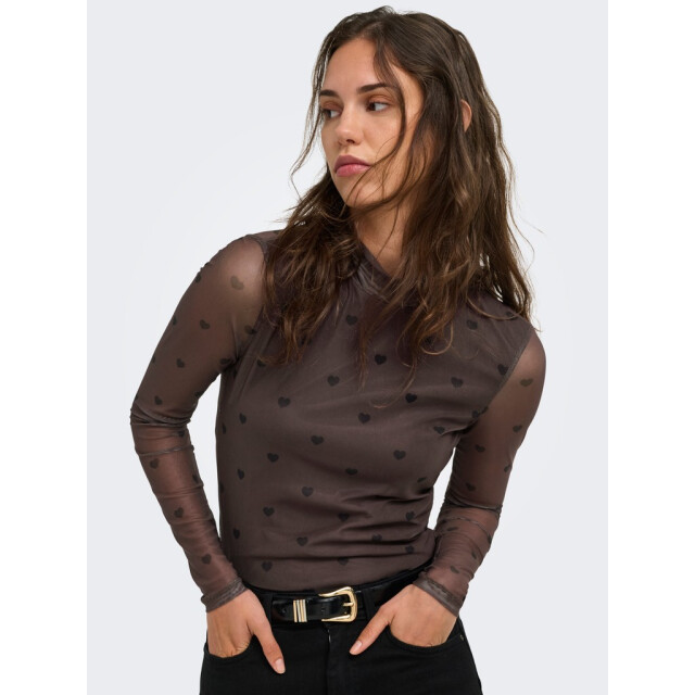 Only onlerica mesh l/s top jrs noos 15141298 coffee bean black heart 06615.882.0013 large