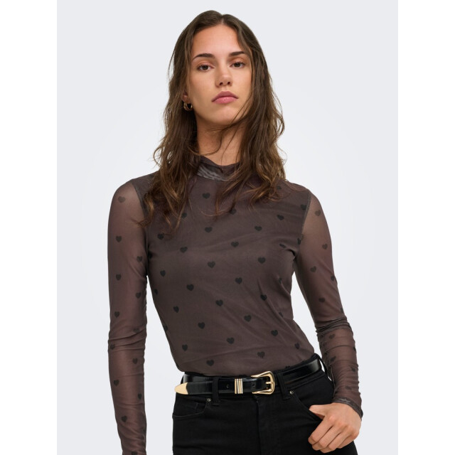 Only onlerica mesh l/s top jrs noos 15141298 coffee bean black heart 06615.882.0013 large