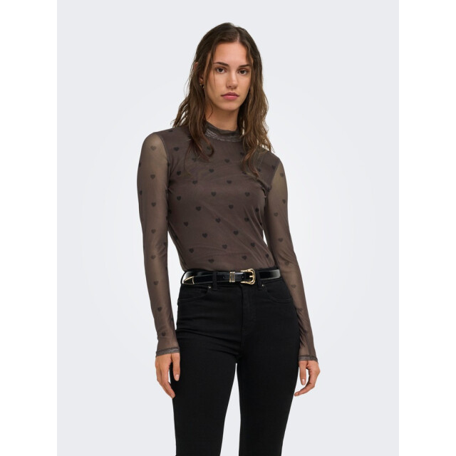 Only onlerica mesh l/s top jrs noos 15141298 coffee bean black heart 06615.882.0013 large