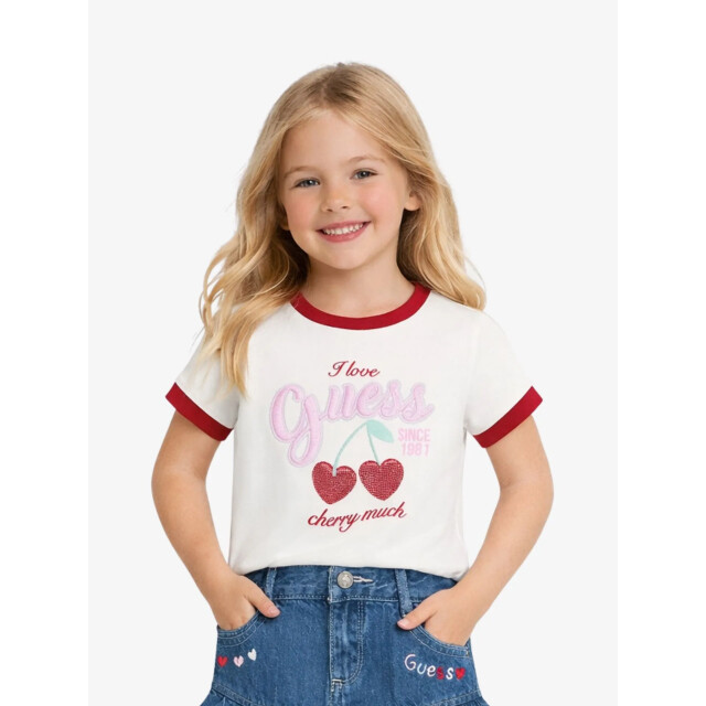 Guess Meisjes t-shirt cherry pure wit K6RI08-K6YW4-G011 large