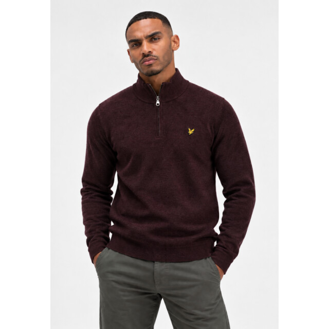 Lyle and Scott Kn2330v y357 beetroot marl- half zip heren trui - Y357 Beetrooth Marl/KN2330V large