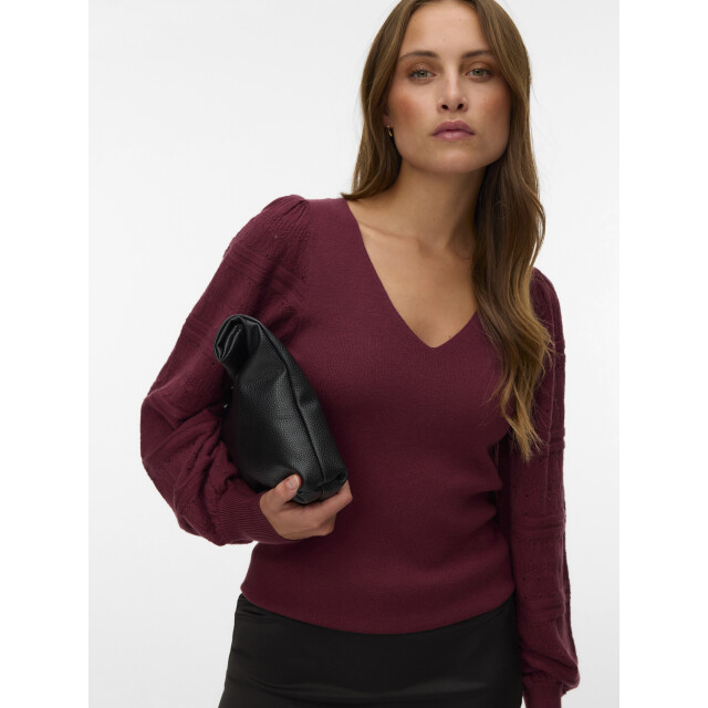Vero Moda vmnewlimone ls v-neck pullover boo 10346938 windsor wine 06712.680.0047 large