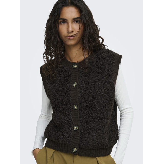 Jacqueline de Yong eira life s/l on button vest knt 15359800 chocolate torte 06741.880.0009 large