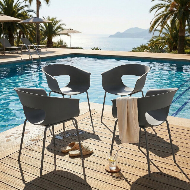 4goodz Set van 4 comfortabele tuinstoelen met armleuning weerbestendig - 3696098 large