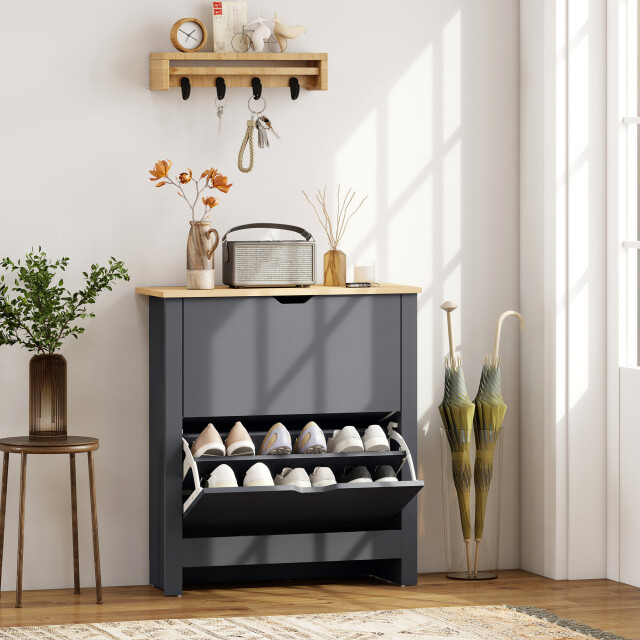 4goodz Schoenenkast met 2 kantelvakken voor 8-12 paar schoenen donker 3696110 large