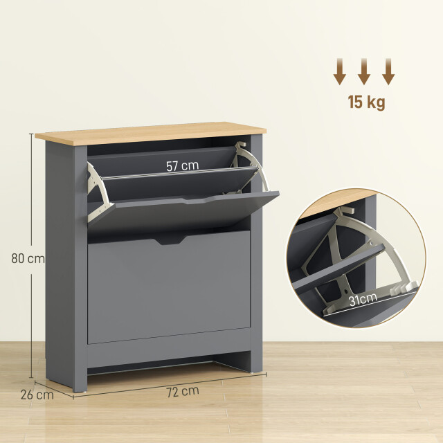 4goodz Schoenenkast met 2 kantelvakken voor 8-12 paar schoenen donker 3696110 large