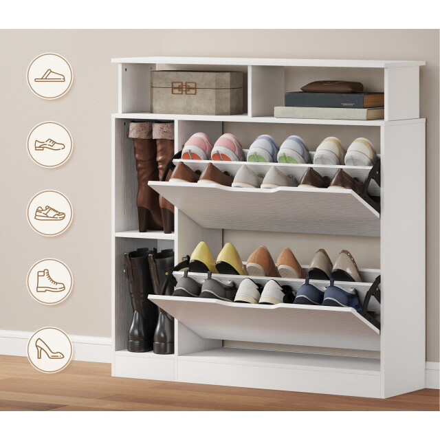 4goodz Schoenenkast met 2 kleppen en open rekken voor 12 paar schoenen - 3696101 large