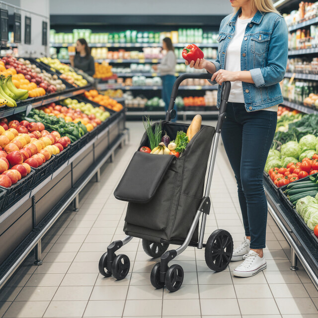 4goodz Boodschappentrolley 46 liter opvouwbare boodschappenwagen met koeltas - 3696093 large
