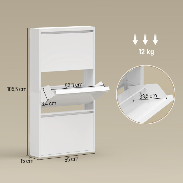 4goodz Metalen schoenenkast met 3 klapladen slank ontwerp voor 6 paar 3696108 large