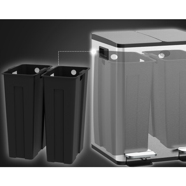 4goodz Dubbele pedaalemmer prullenbak 2 x 20 ltr roestvrij staal - 3696096 large
