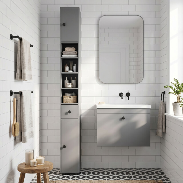4goodz 180 cm smalle badkamerkast met open vakken en lade en 2 deuren - 3696099 large