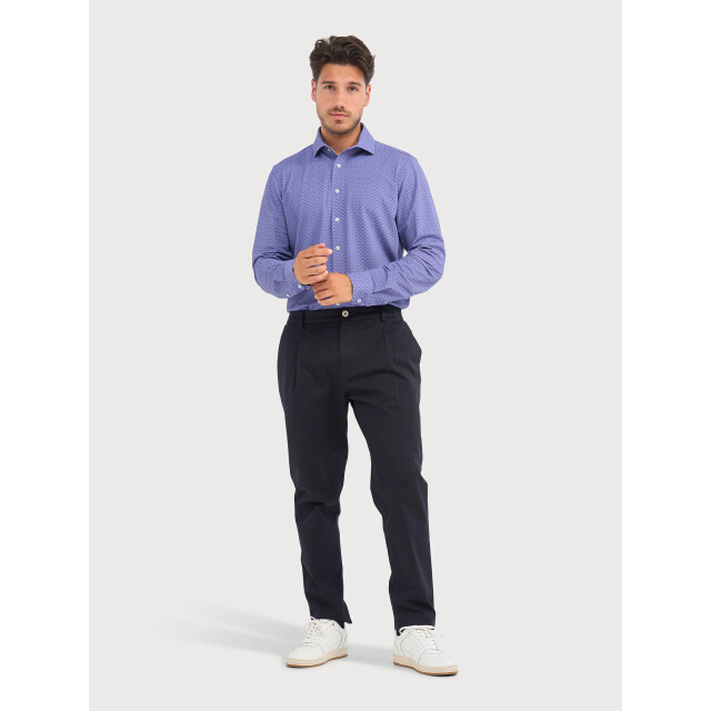 Blue Industry Geometrisch dessin overhemd | 6201.62-DENIM large