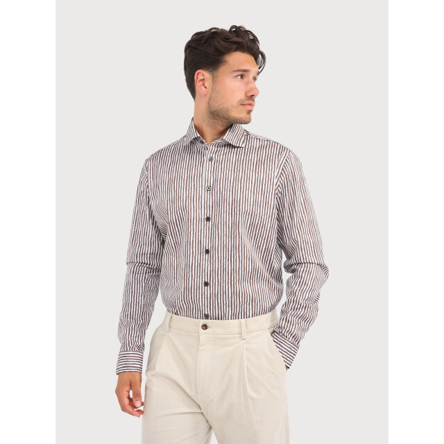 Blue Industry Gestreept katoenmix overhemd | 6203.62-BROWN large