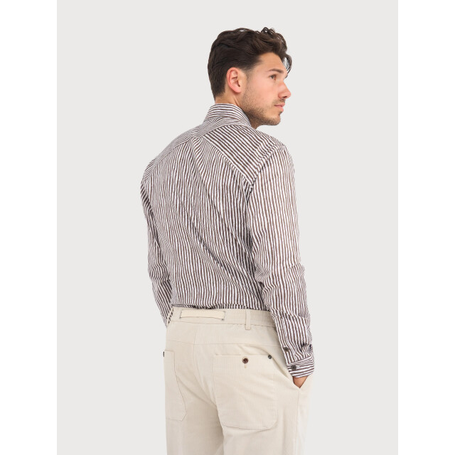 Blue Industry Gestreept katoenmix overhemd | 6203.62-BROWN large