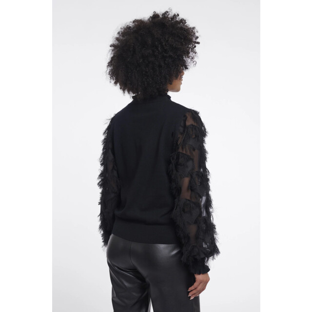 Rino & Pelle Janique.5002612 rino en pelle knitted pullover with fancy long sleeves black Janique.5002612 Black large