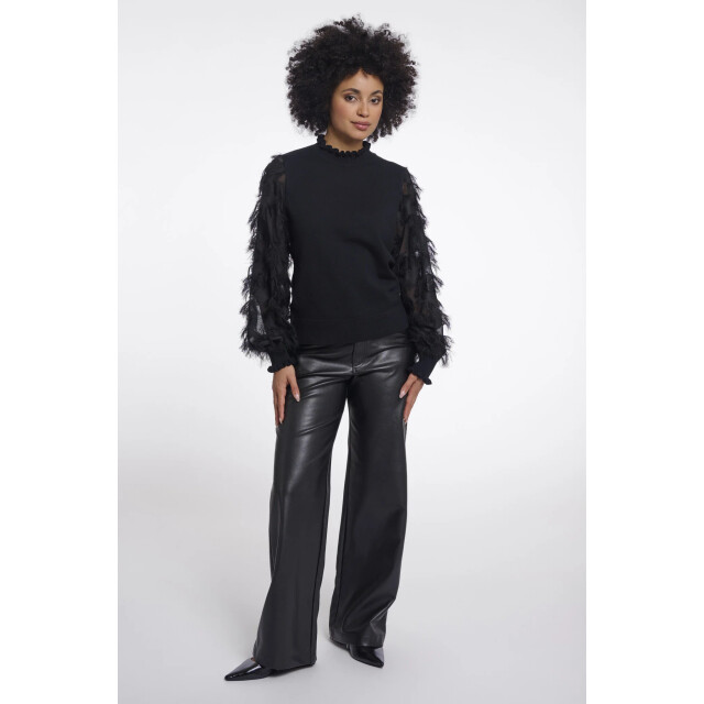 Rino & Pelle Janique.5002612 rino en pelle knitted pullover with fancy long sleeves black Janique.5002612 Black large
