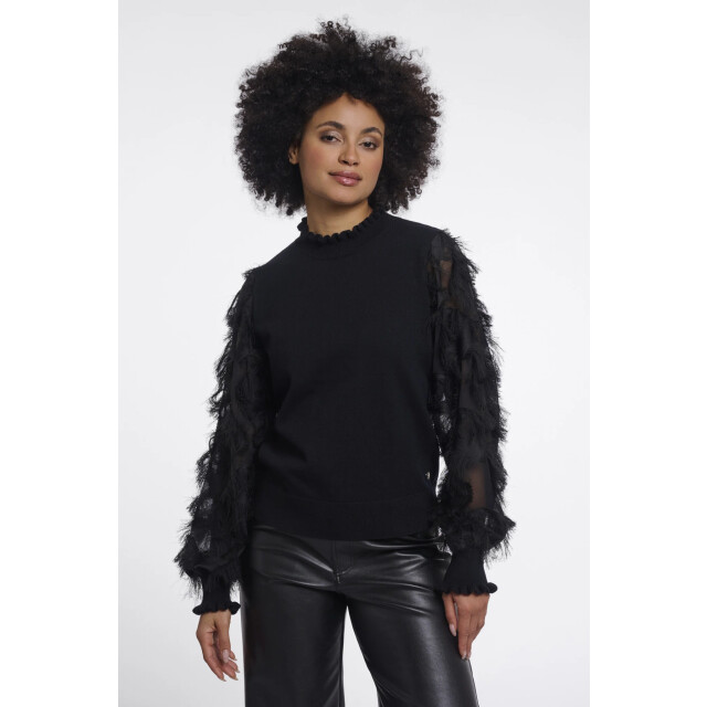 Rino & Pelle Janique.5002612 rino en pelle knitted pullover with fancy long sleeves black Janique.5002612 Black large