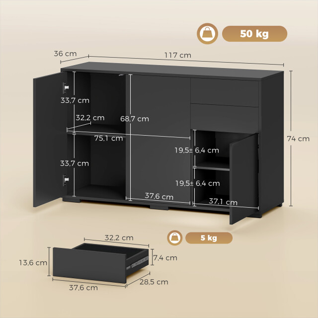 4goodz Kommode dressoir – 2 lades push-click 117x36x74 cm - 3704109 large