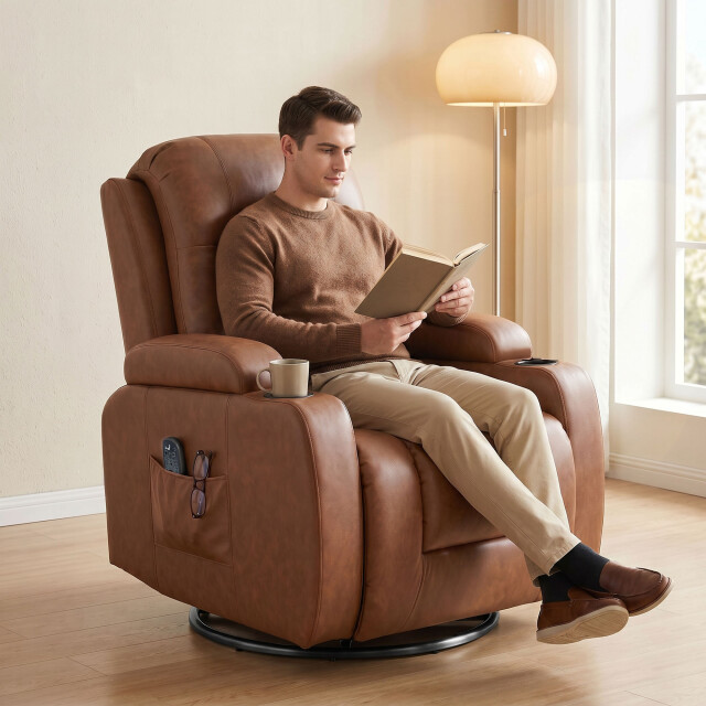 4goodz Massagestoel met warmtefunctie draaibare schommelstoel met voetensteun 3704110 large