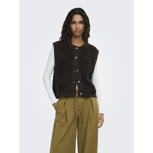 Jacqueline de Yong eira life s/l on button vest knt 15359800 chocolate torte 06741.880.0009 large