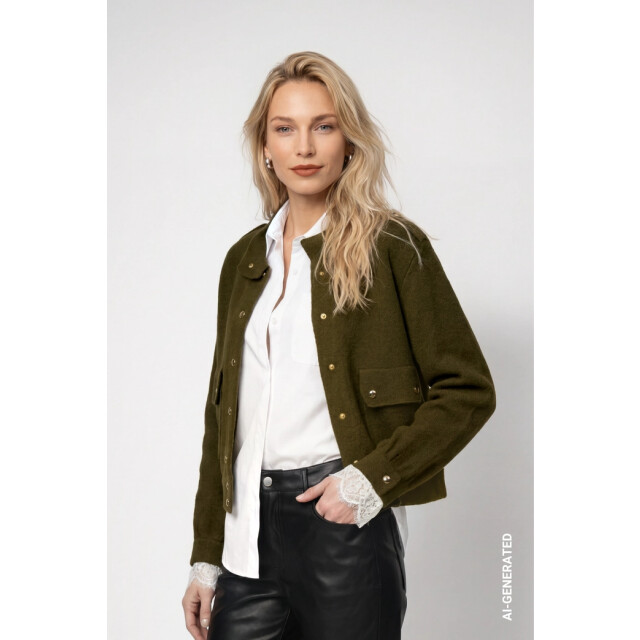 Monari  gebreide vest met decoratieve knopen 809935 618 olive 06228.368.0003 large