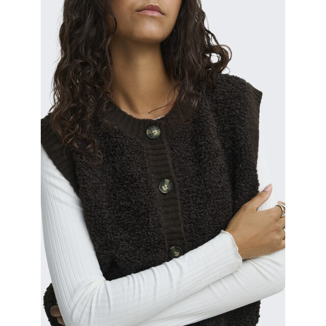 Jacqueline de Yong eira life s/l on button vest knt 15359800 chocolate torte 06741.880.0009 large